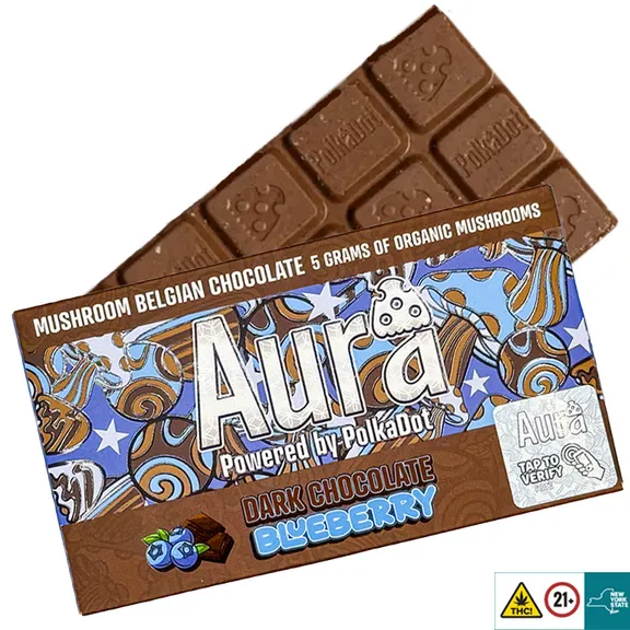 Aura Mushroom Chocolate Bar Powered By Polkadot - Dark Chocolate Blueberry